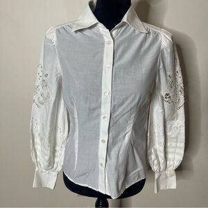 St. Roche Women’s White Embroidered Eyelet Puff Sleeve Button Up‎ Top Sz 2
